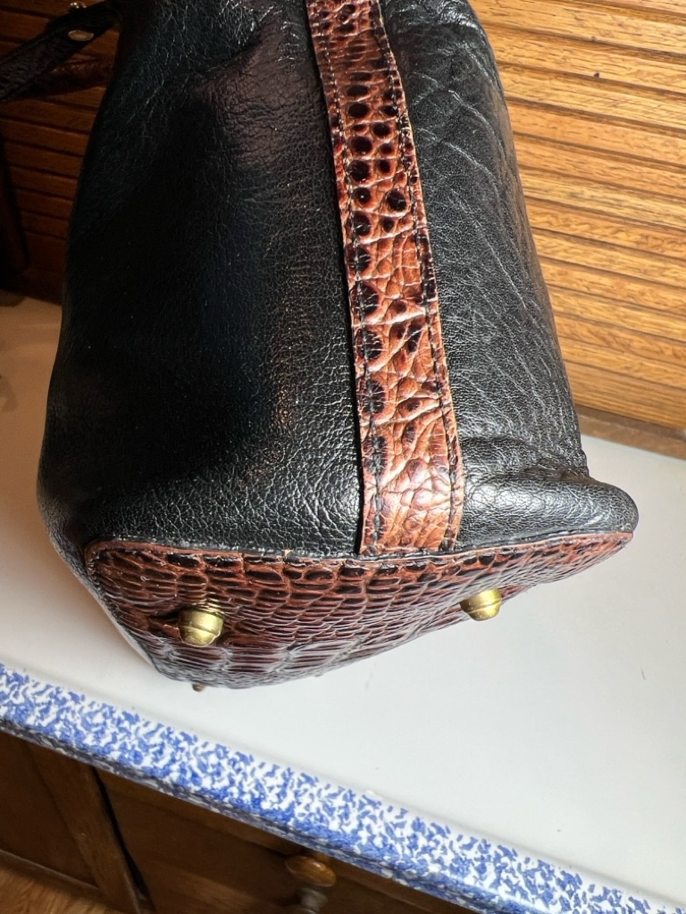 Vintage Brahmin Arno Tote bag, Tuscan collection, black with Pecan croc trim - Picture 12 of 16
